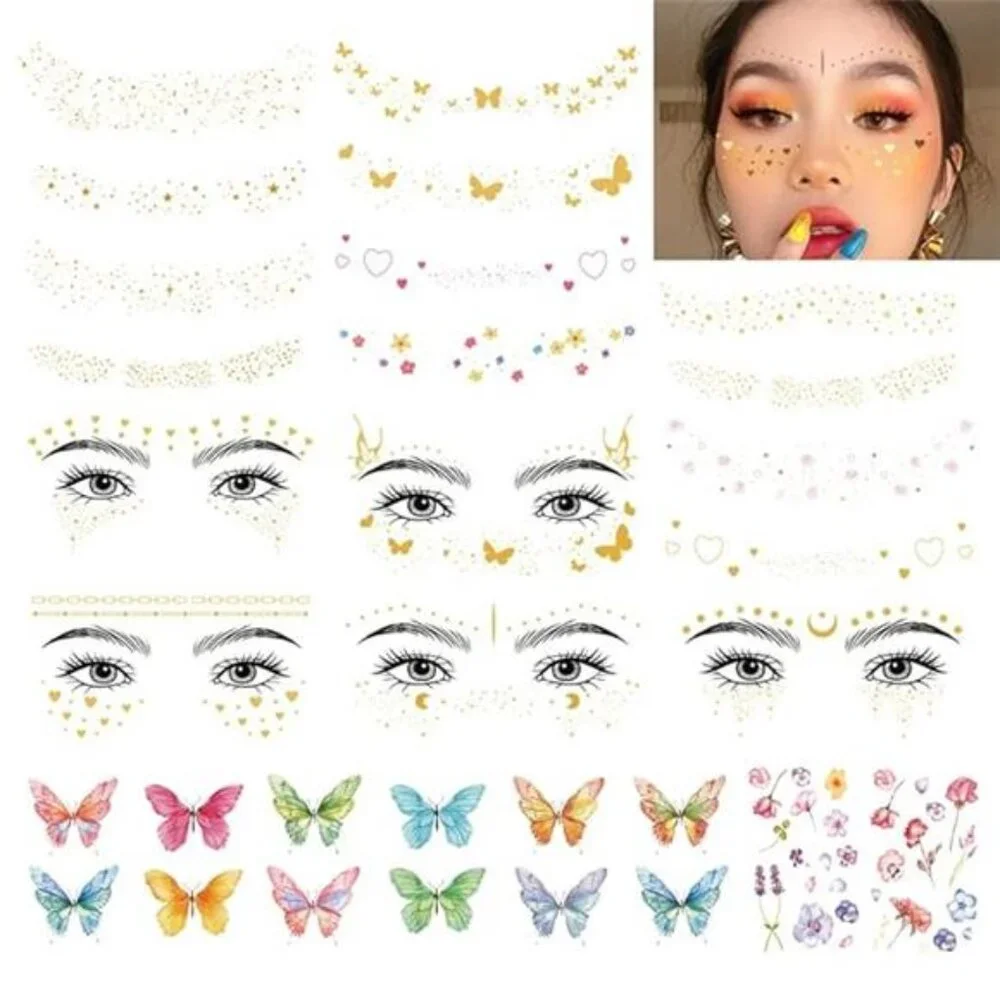 32 Sheets Face Temporary Tattoo, 20 sheets Glitter Metallic Freckle Tattoos
